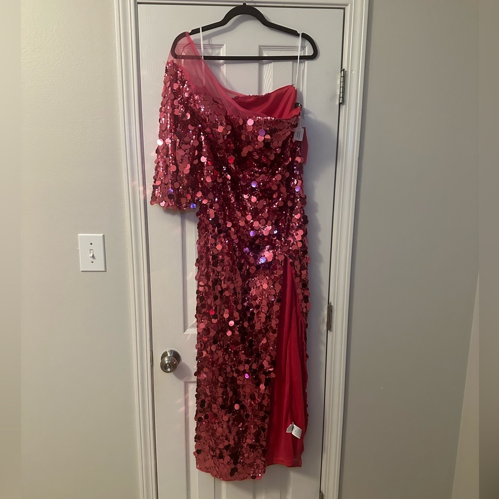 SHEIN Belle: heavy beaded one shoulder evening mermaid gown with ruffle hem